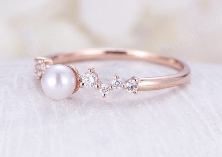 Akoye pearl and diamond engagement ring