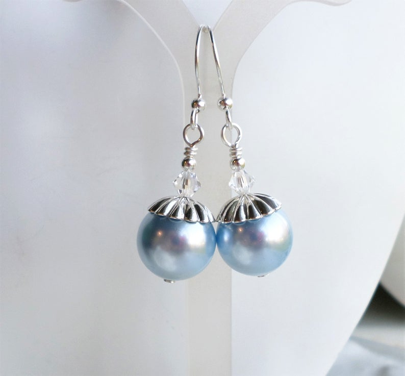 Blue pearls earrings