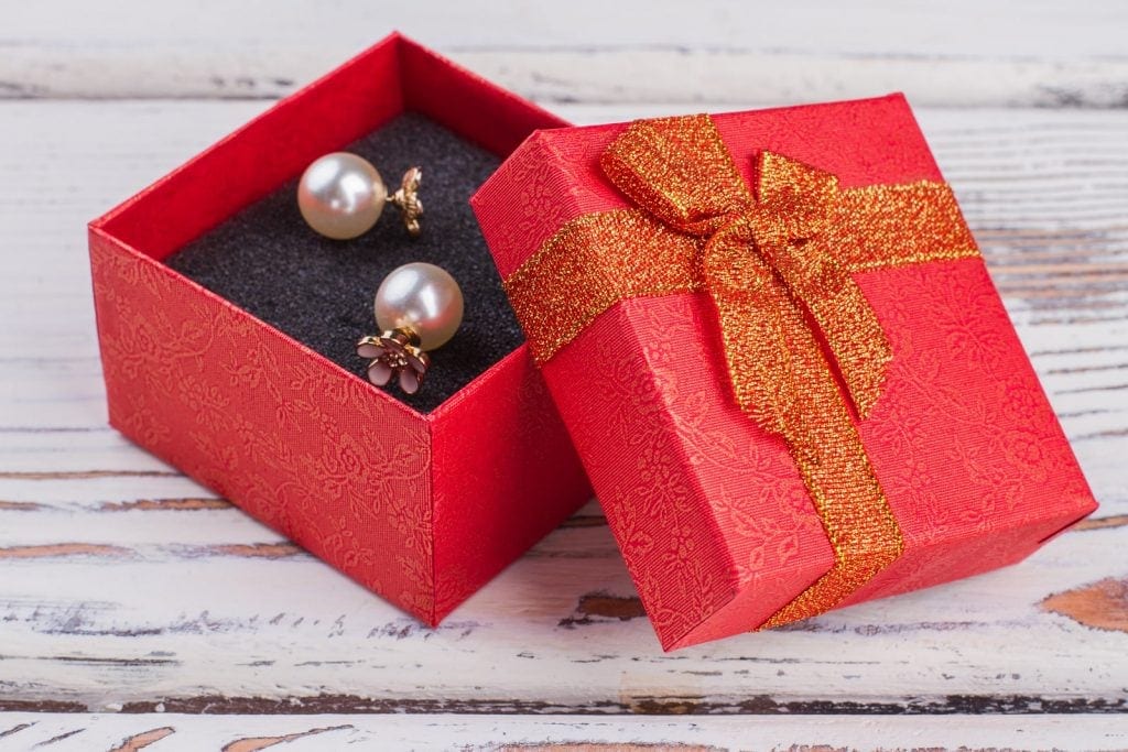 Pearl Earrings In Red Gift Box