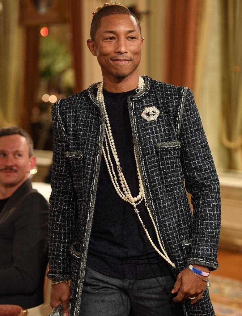 Pharrell wearing pearls