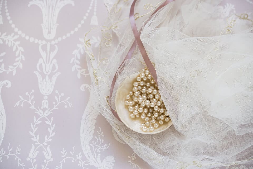 Pearls in dish with veil