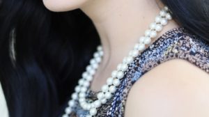 Woman wearing freshwater pearl necklace