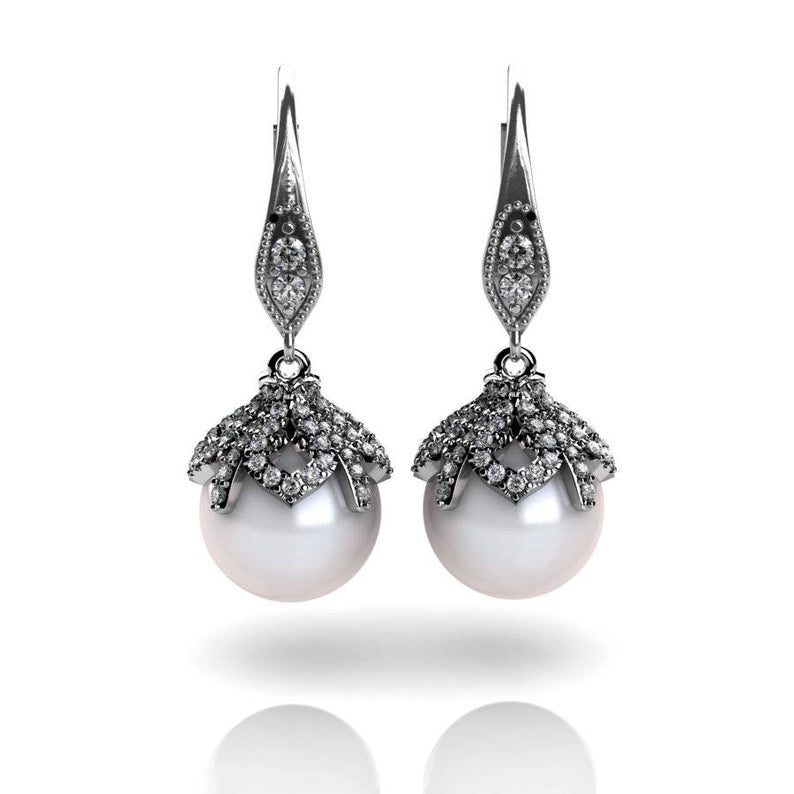 Diamonds pearl drop earrings