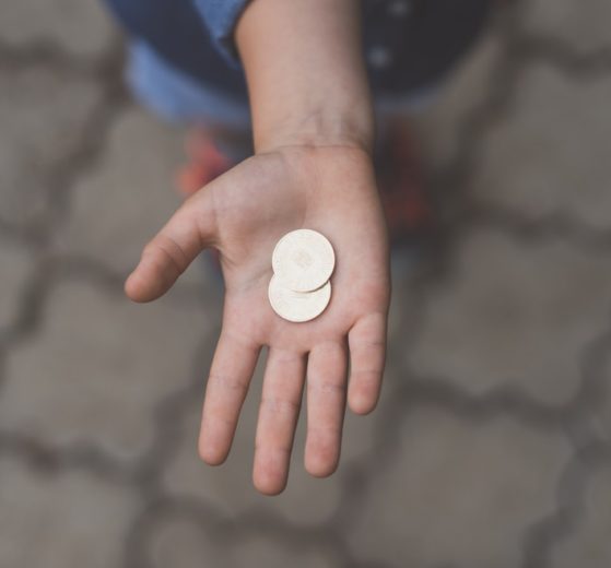Coins in girls hand