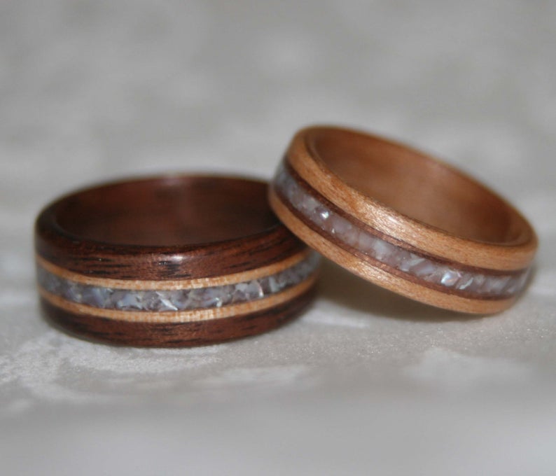 Wooden bands with pearl inlay