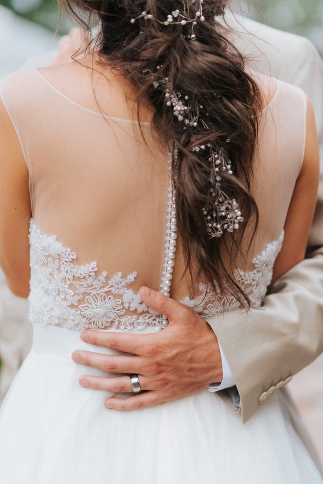 Bride with pearls on her dress