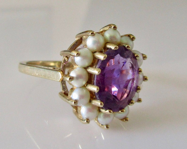 amethyst and pearl 1960s ring
