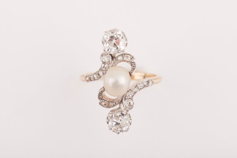 crossover diamond and pearl ring